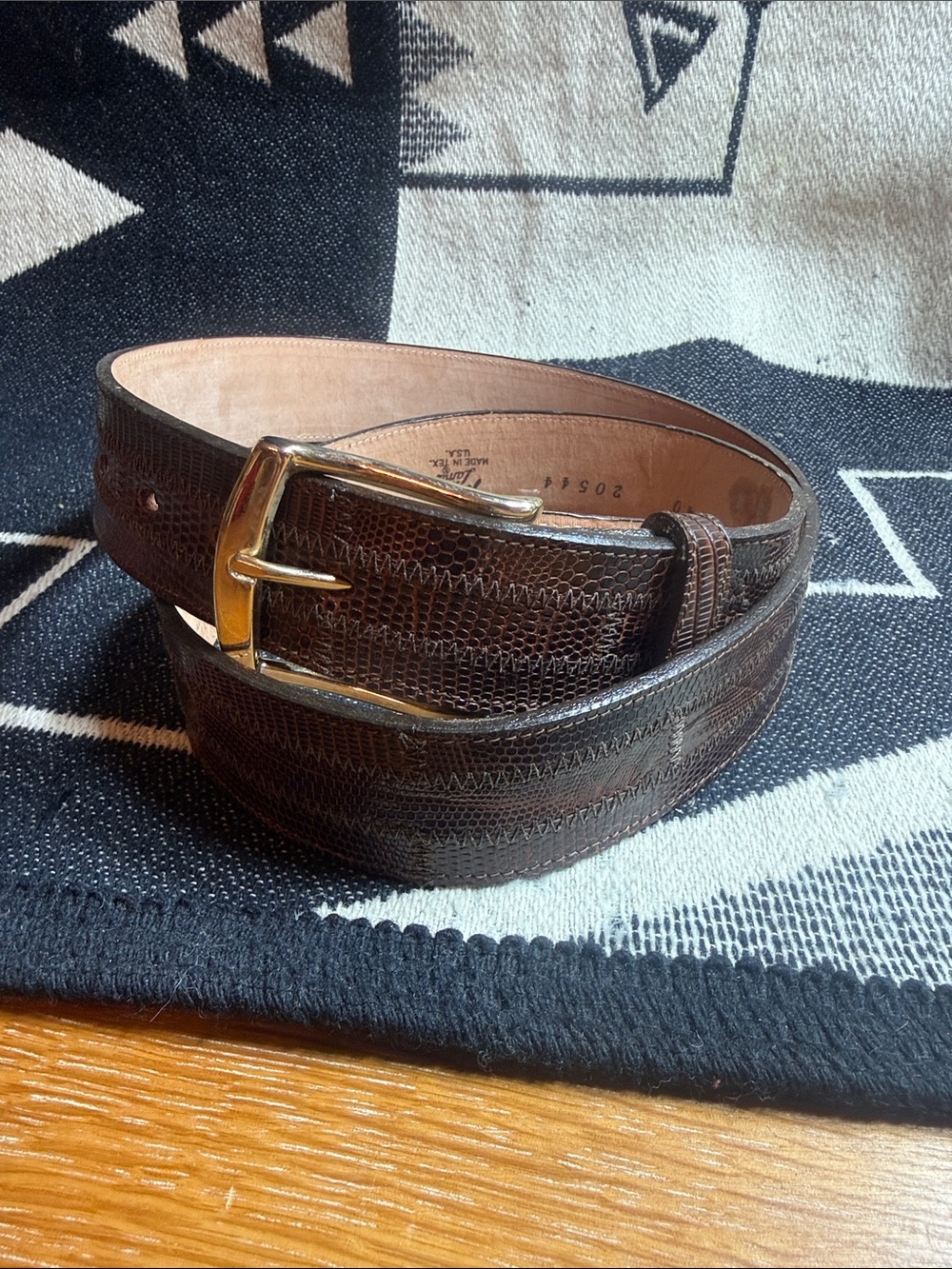 Men's Vintage Brown Genuine Lizard Belt with Buckle size 40 by Tony Lama
